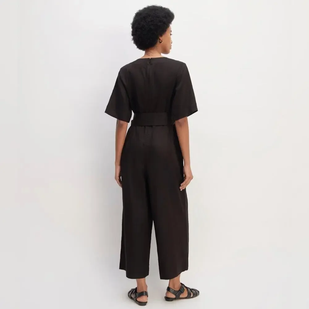 Everlane Black Linen Wrap Jumpsuit Size 10 NWOT Minimalist One Piece Sustainable